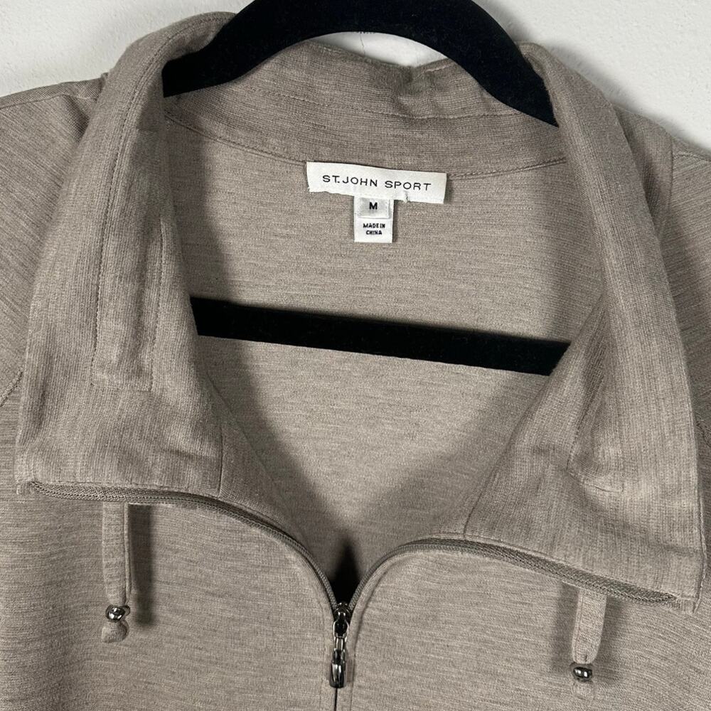 St. John Sport Tan Zip Up Tie Waist Sweatshirt Women's Medium - Picture 5 of 9
